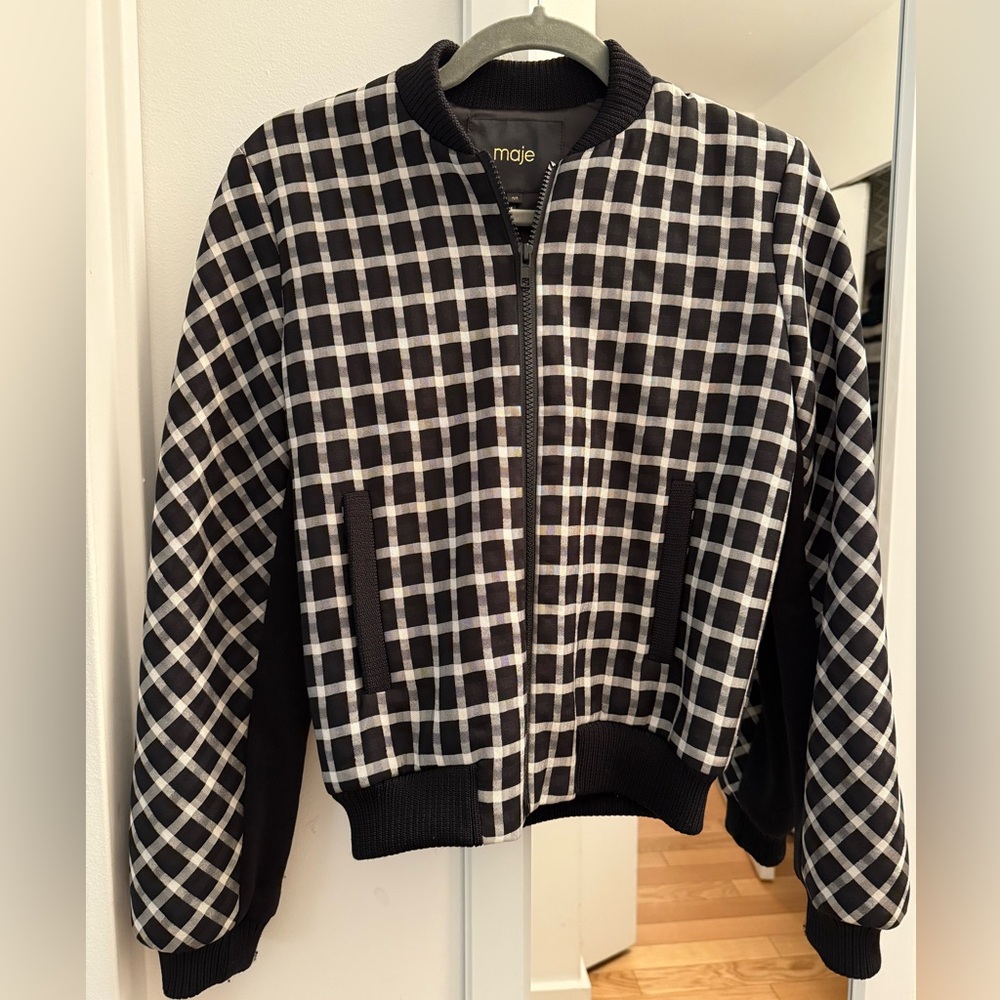Maje black and white checkered bomber. Size 38 (S/M)